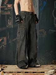 NOMANIAI Casual Streetwear Drawstring Multi-Pocket Cargo Pants.