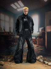 NOMANIAI Dark-style deconstructed double-layer loose-fit jeans.