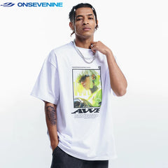 ONS EVENT Original Trendy Brand Heavy Cotton Printed Small Collar Short sleeved T-shirt for Men and Women Summer Street Couple