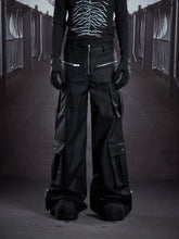 NOMANIAI Multi-pocket, layered-style straight-leg leather trousers (floor-length).