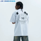 ONS VENINE Trendy American Street Loose 280g Heavy duty Cotton Small Collar Short sleeved T-shirt for Men and Women in Summer