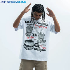 ONSEVENINE American Street 280g Heavy Weight Cotton Small Neckline Fashion Brand Short Sleeve T-shirt Men's Summer China-Chic ins