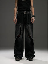 NOMANIAI Original design vintage-style cut-out loose straight-leg jeans.