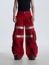 NOMANIAI Heavy-duty streetwear wide-leg denim trousers.