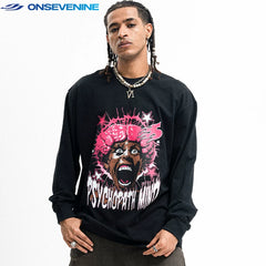 ONS VENINE Trendy American Street Loose Round Neck Cotton Long Sleeve T-shirt for Men and Women Spring and Autumn Base Shirt Ins Trendy