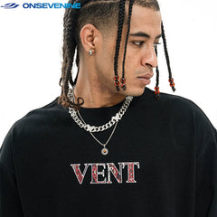 ONS EVENT 300g Heavy Cotton Small Collar American Street Hip Hop Loose Short Sleeve T-shirt for Men Summer