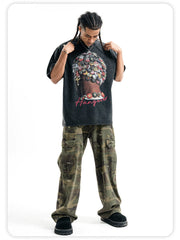 ONSEVENINE Street-style hip-hop loose-fit pure cotton short-sleeve T-shirt.