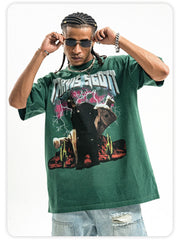 ONSEVENINE Trendy vintage-style washed short-sleeve T-shirt.