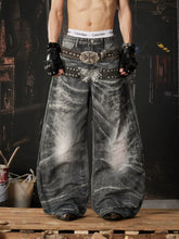NOMANIAI Double-waistband rock-style streetwear jeans.