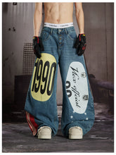 NOMANIAI Trendy Street-Style Retro Loose-Fit Wide-Leg Curved-Cut Jeans.