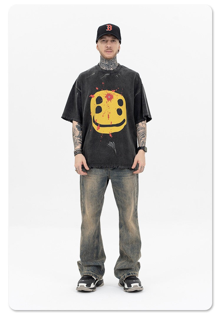 Omirad Distressed Smiley Graphic Tee