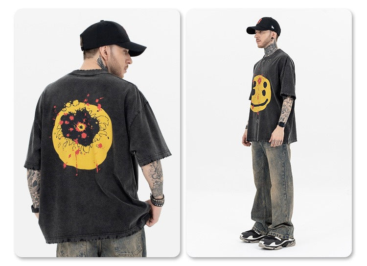 Omirad Distressed Smiley Graphic Tee