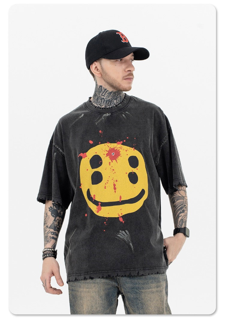 Omirad Distressed Smiley Graphic Tee