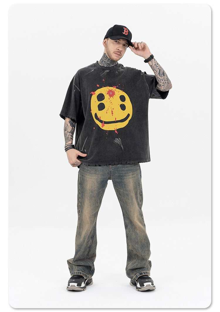 Omirad Distressed Smiley Graphic Tee