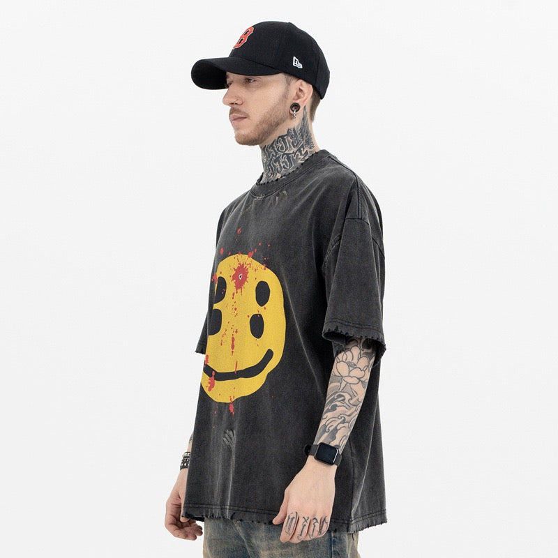 Omirad Distressed Smiley Graphic Tee