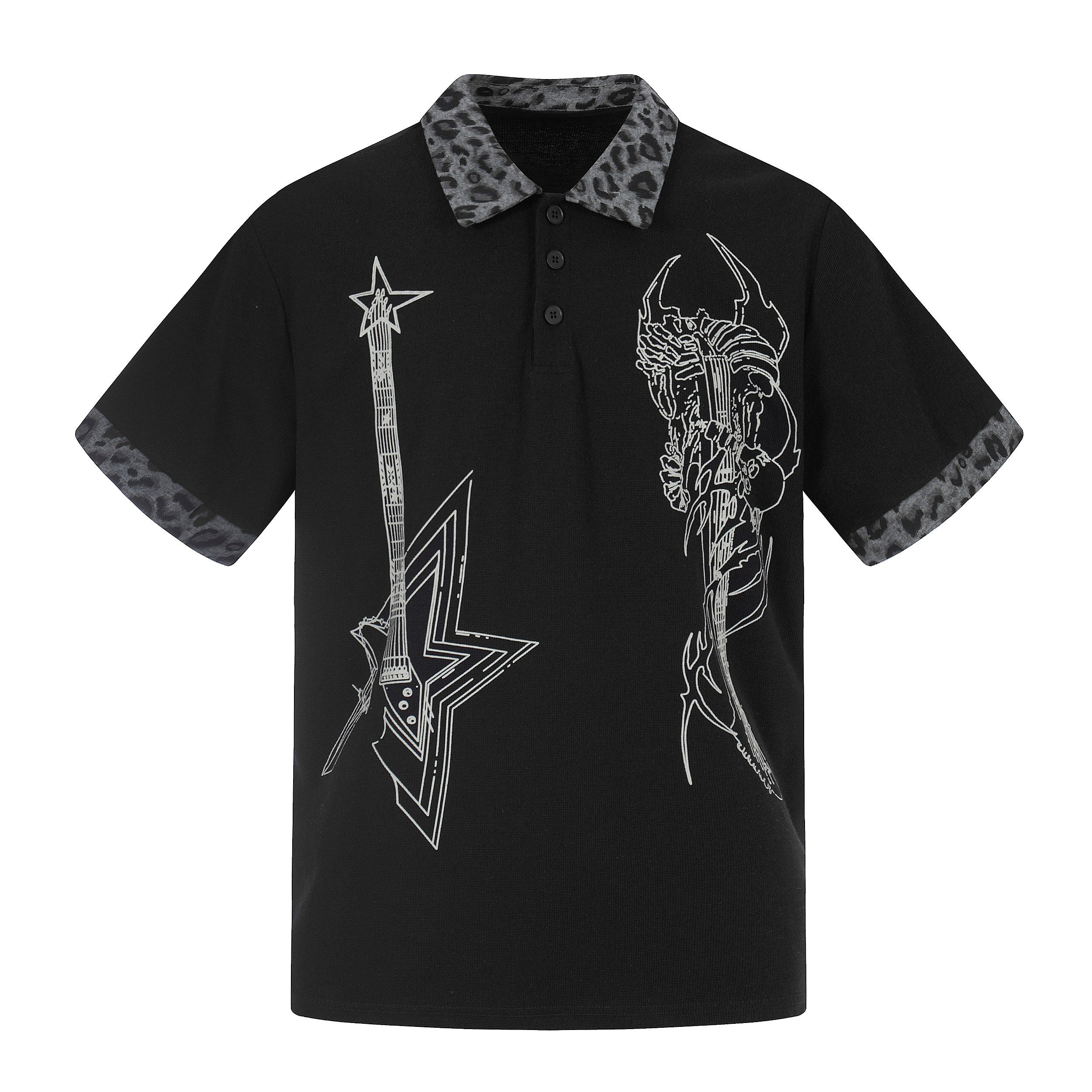 Omirad “Leopard Collar Graphic Polo Tee”
