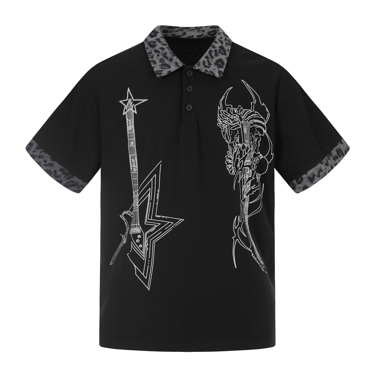 Omirad “Leopard Collar Graphic Polo Tee”