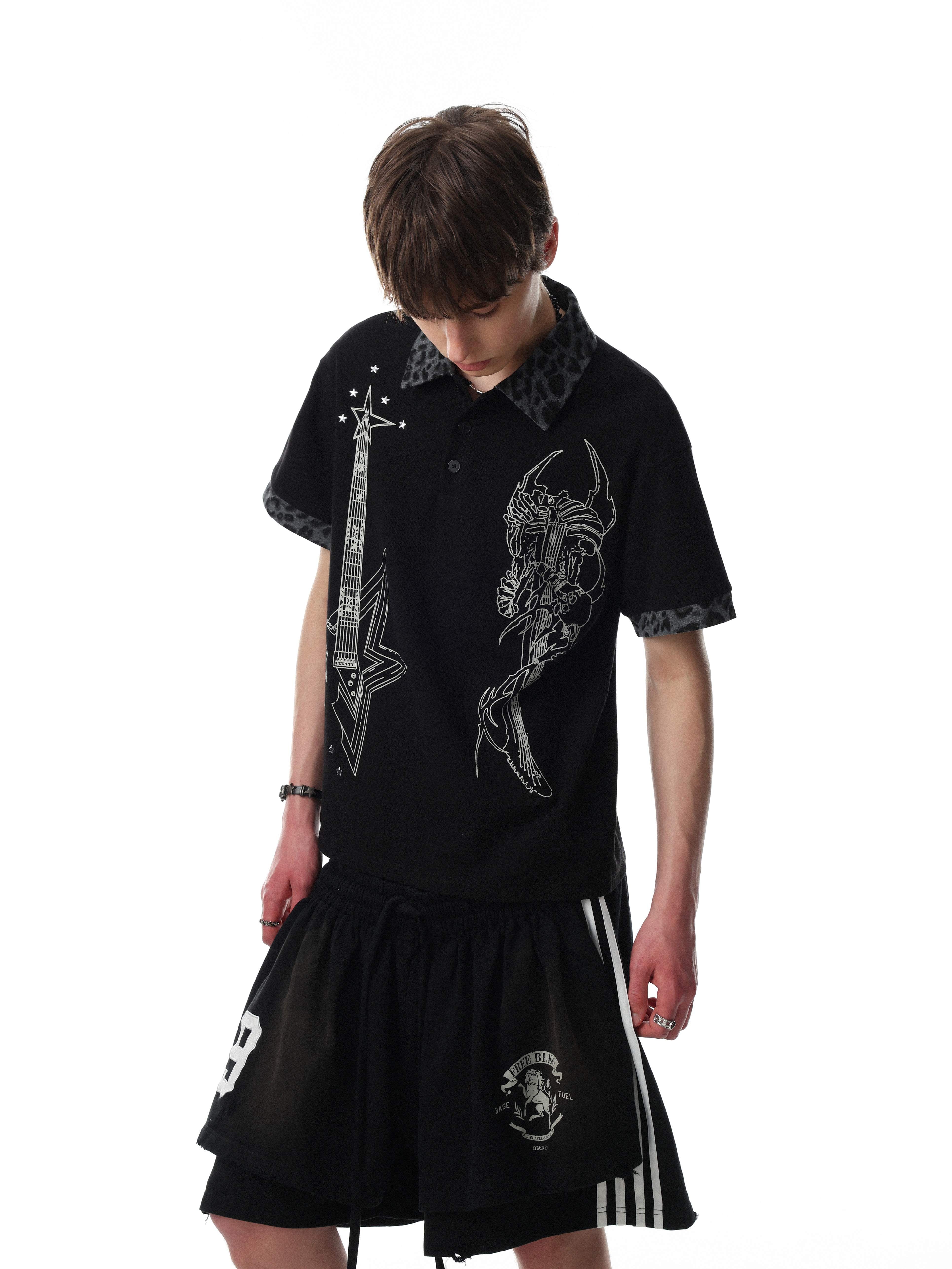 Omirad “Leopard Collar Graphic Polo Tee”