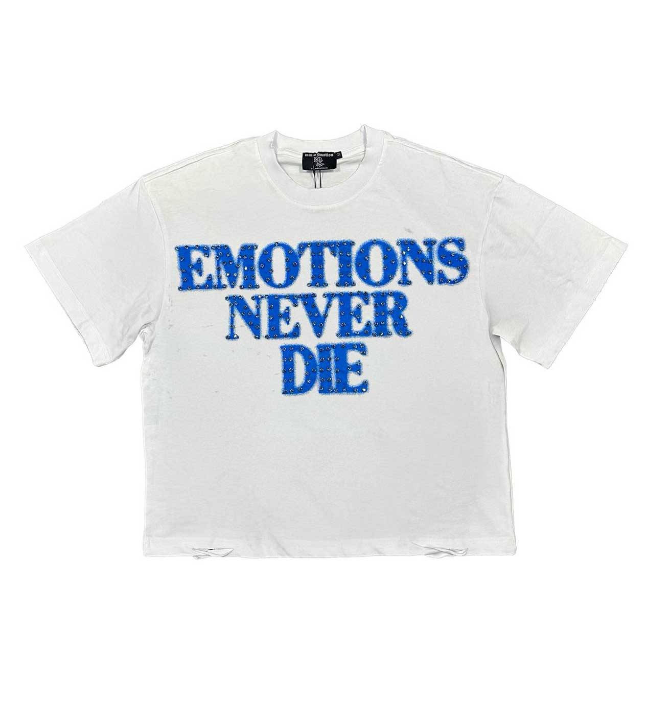 Mixed Emotions End Rhinestone Tee White/Blue