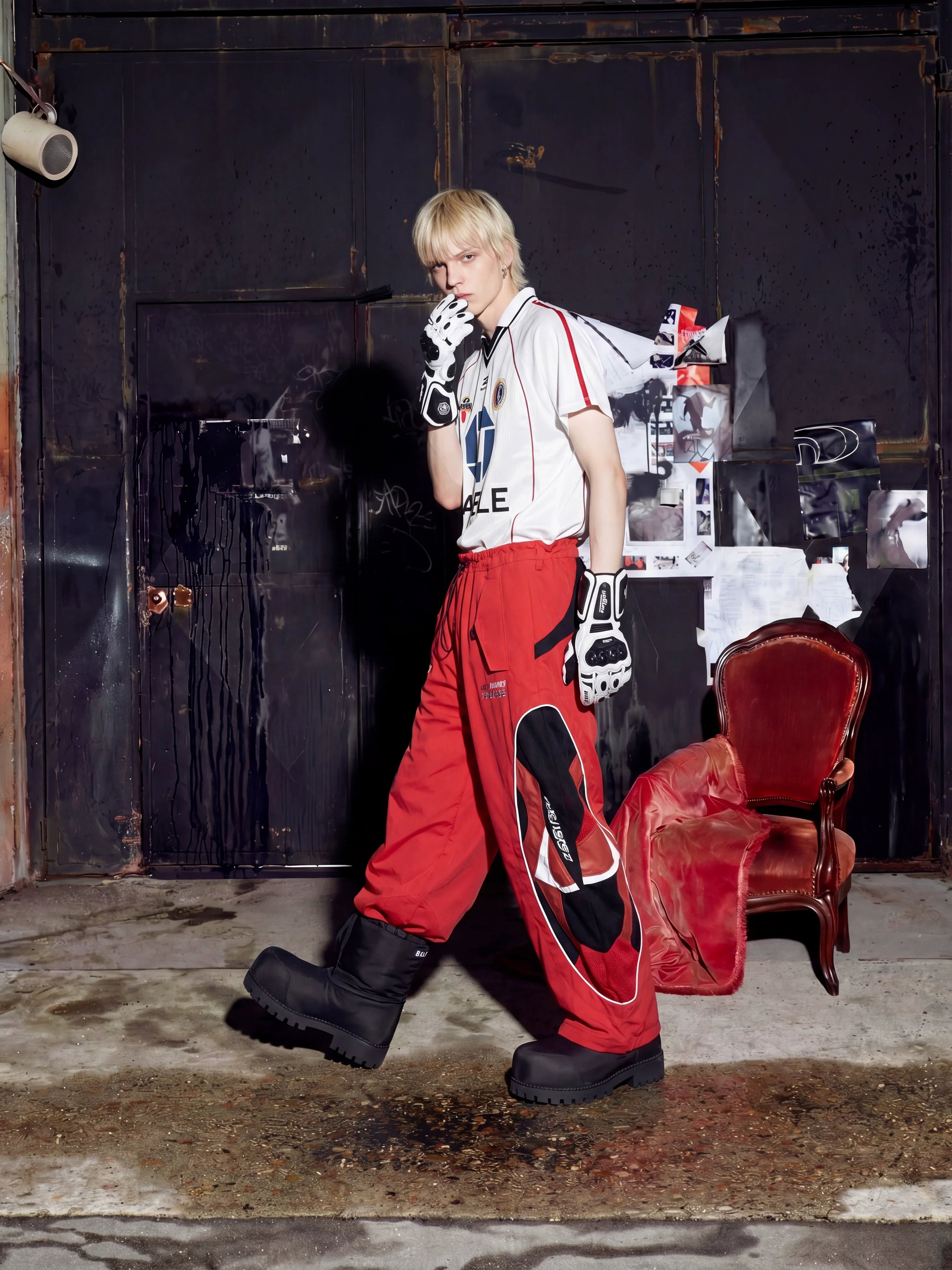 NOMANIAI  Deconstructed Color-Block Loose-Fit Moto Pants.