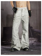 NOMANIAI Dark Street-Style Denim Jeans with Angel Wing Embroidery and Studs.