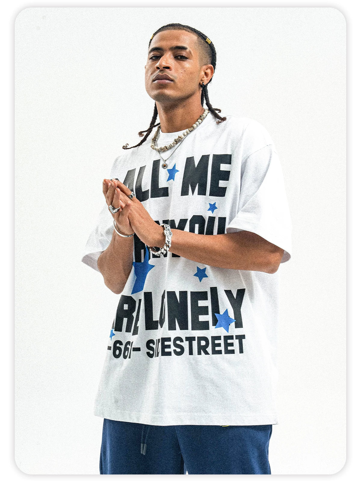 ONSEVENINE Pure Cotton Street-Style Letter-Print Short-Sleeve T-Shirt with Small Neckline.
