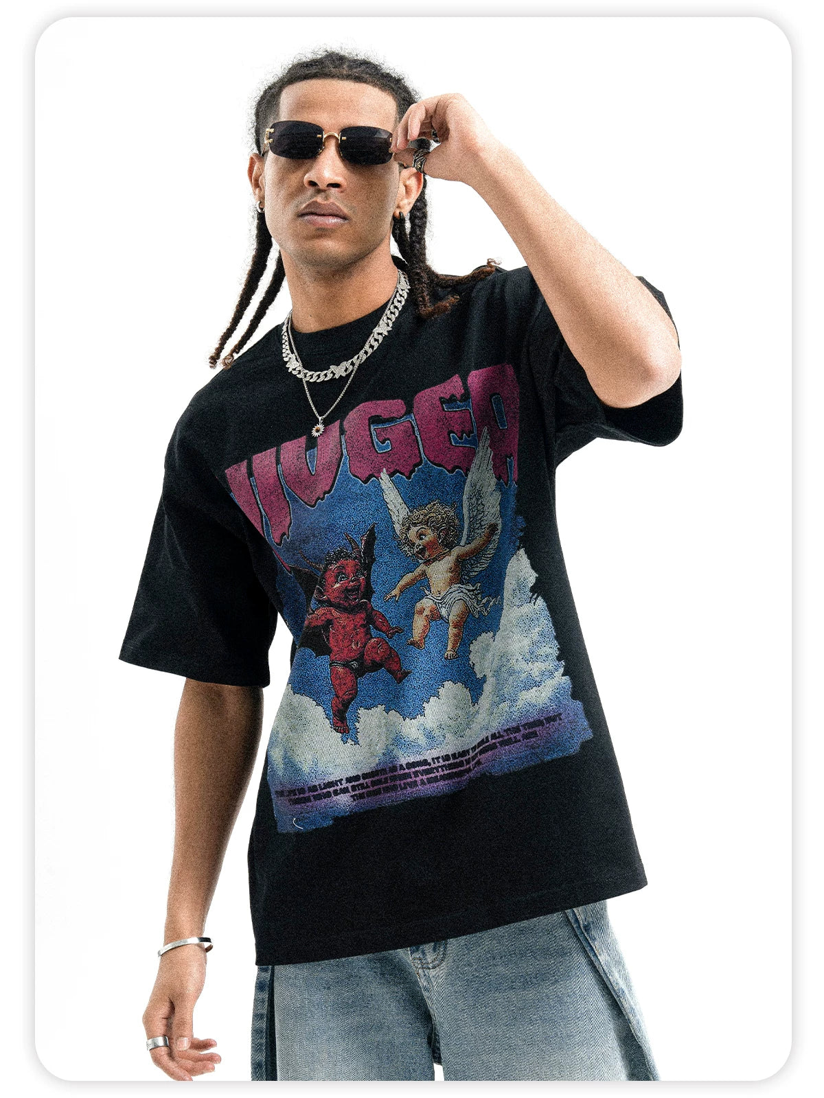 ONSEVENINE Men's Heavyweight 300g Pure Cotton Street-Style Hip-Hop T-Shirt.