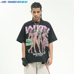 ONSEVENINE American street weight pure cotton 300g small neckline short sleeve T-shirt for men and women in summer China-Chic loose