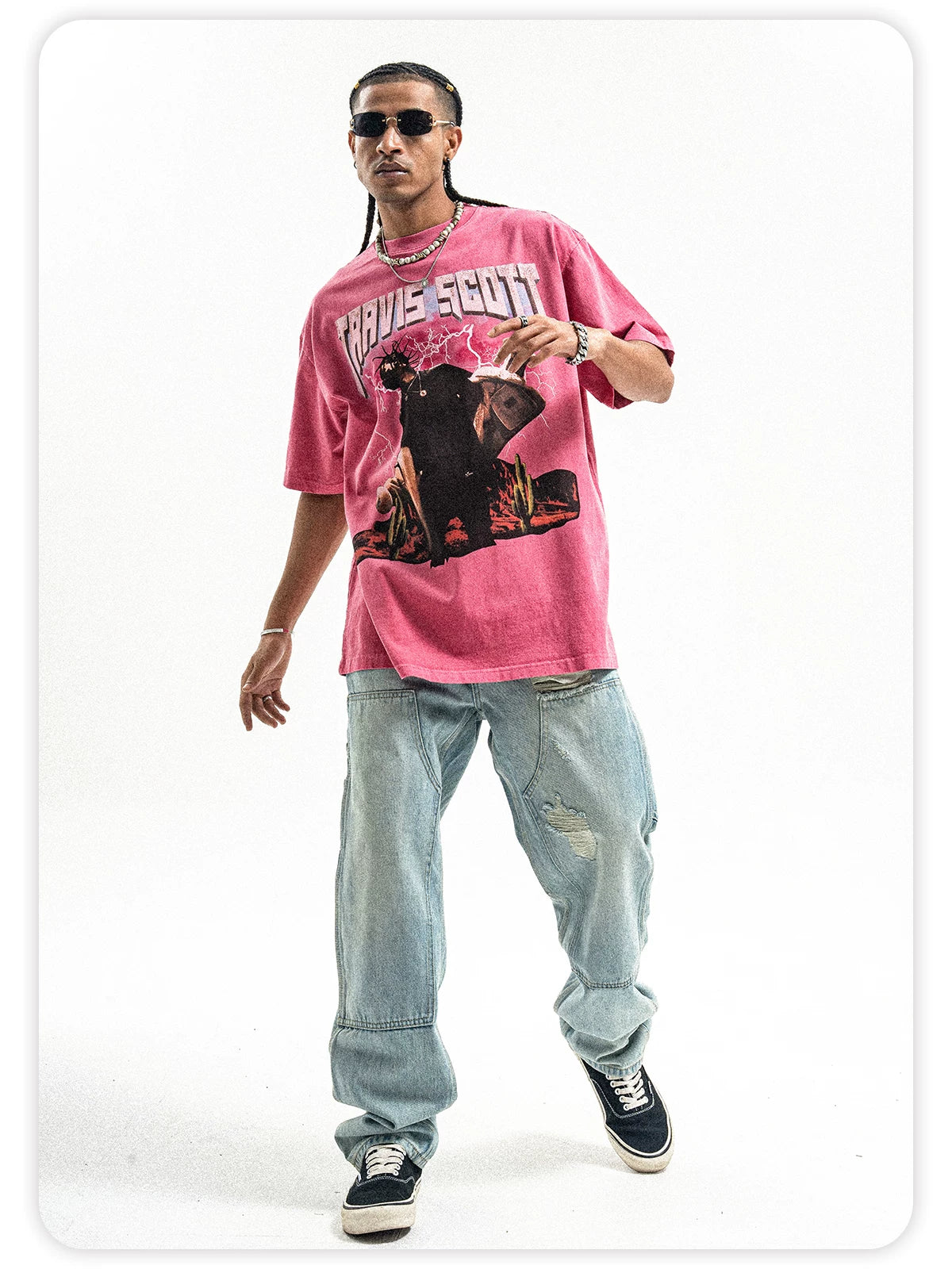 ONSEVENINE Trendy vintage-style washed short-sleeve T-shirt.