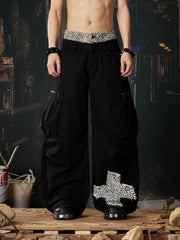 NOMANIAI Leopard-print double-waistband panelled cotton cargo pants.