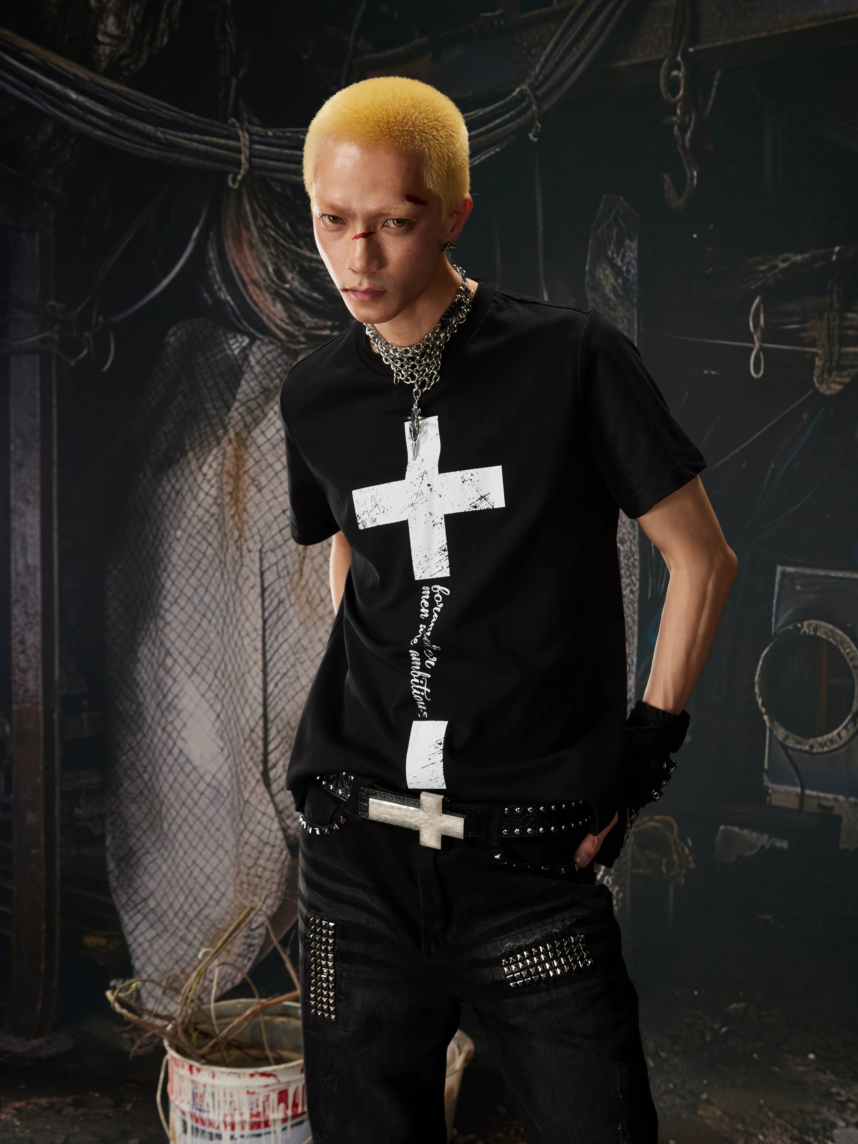 NOMANIAI Street-style printed casual pure cotton T-shirt.