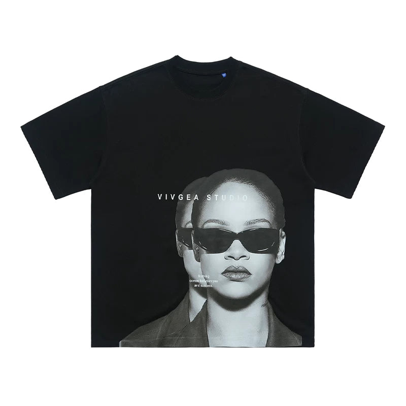ONS EVENT Original Trendy Brand American Street Small Collar 300g Pure Cotton Printed Short sleeved T-shirt for Men and Women in Summer