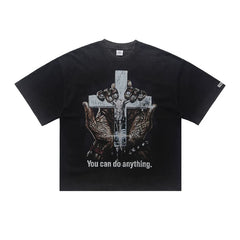 ONSEVENINE Men's American-style streetwear acid-wash distressed T-shirt