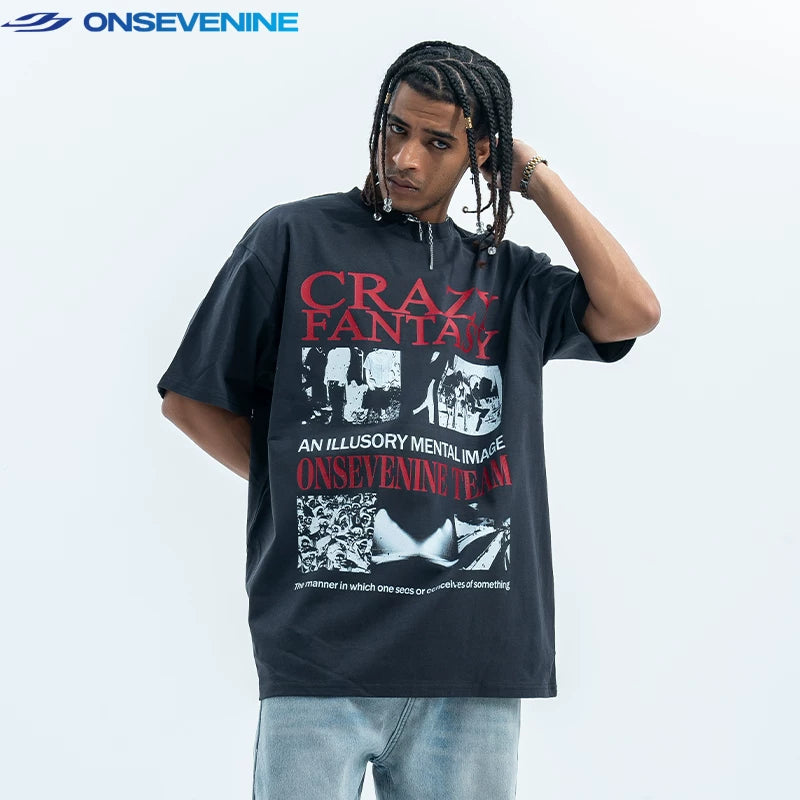 ONS EVENT Original Trendy Brand American Street 280g Heavy Cotton Small Collar Short sleeved T-shirt for Men and Women Summer