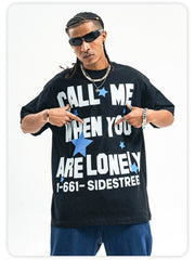ONSEVENINE Pure Cotton Street-Style Letter-Print Short-Sleeve T-Shirt with Small Neckline.