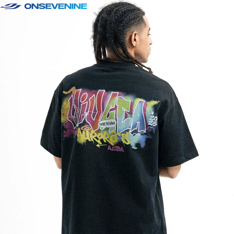ONSEVENINE Original China-Chic Small Neckline Heavy Weight Cotton 300g Digital Direct Printing Short Sleeve T-shirt Men's Summer