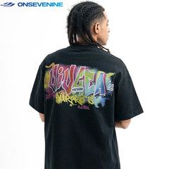 ONSEVENINE Original China-Chic Small Neckline Heavy Weight Cotton 300g Digital Direct Printing Short Sleeve T-shirt Men's Summer
