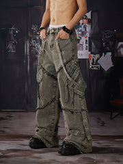 NOMANIAI Loose-fit straight-leg jeans with detachable ribbons and 3D tailoring.