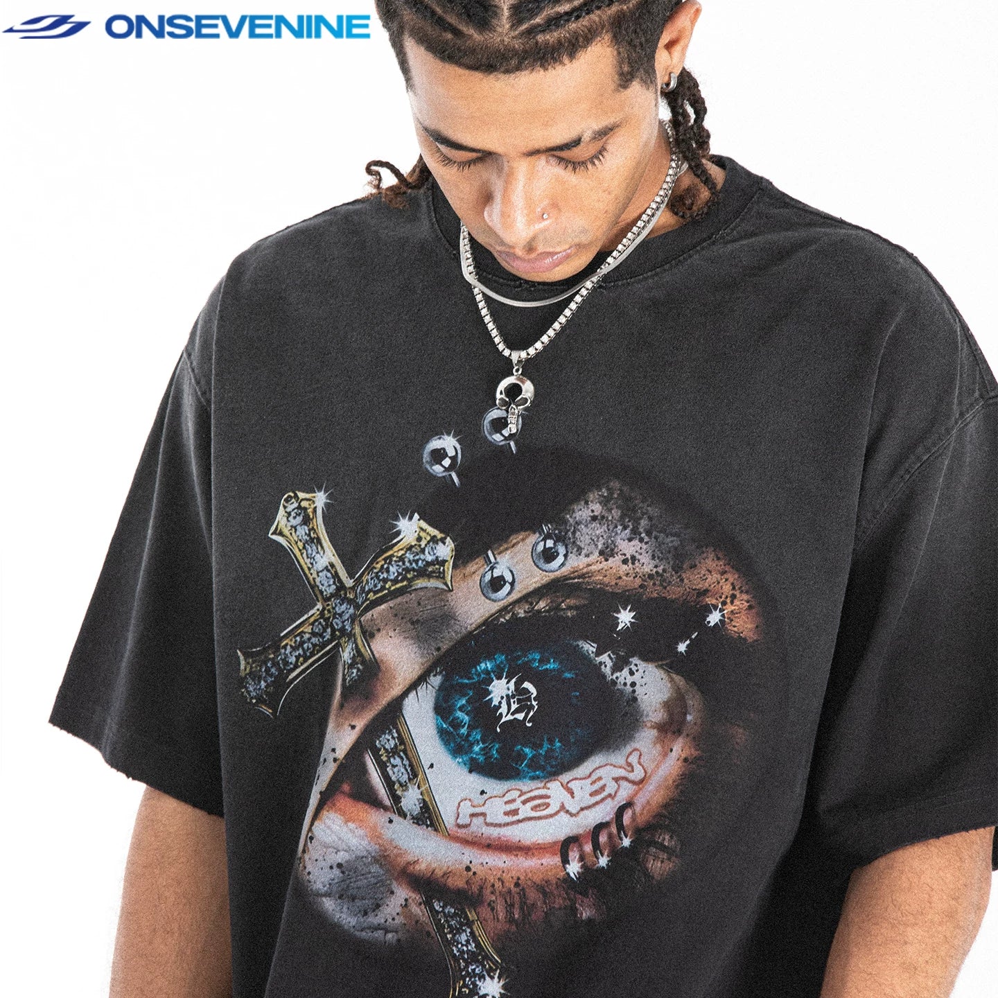 ONS EVENT American street wash vintage gradient loose fitting couple's short sleeved T-shirt for men and women in summer