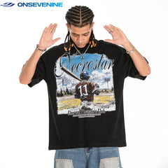 ONS EVENT Original White Ink Direct Spray Printed Short Sleeve Summer New Loose Men's and Women's 315g Small Collar T-shirt