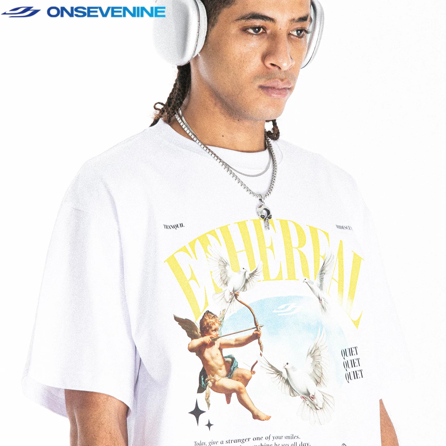 ONS EVENT Original Trendy Brand American Street Small Collar 280g Hiphop Loose Street Dance Short sleeved T-shirt for Men
