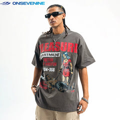 ONSEVENINE Fashion Brand American Street Small Neckline Heavy Weight Cotton 300g Short Sleeve T-shirt Men and Women Summer China-Chic