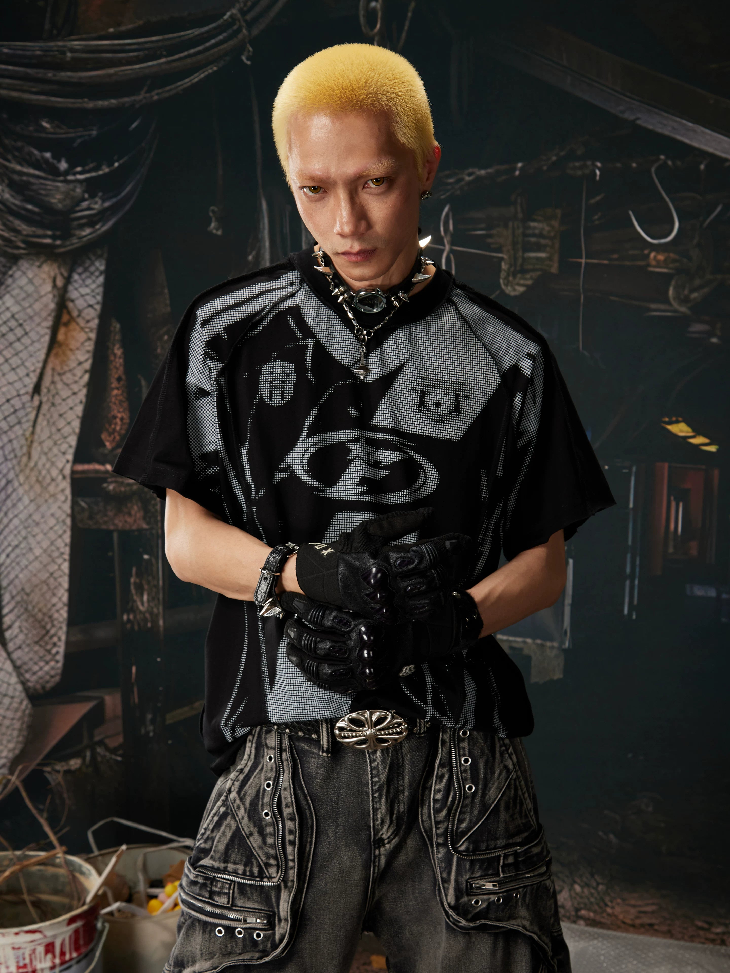 NOMANIAI Loose-fit short-sleeve tee with racing/motorcycle street style