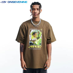ONS EVENT Original Trendy Brand Heavy Cotton Printed Small Collar Short sleeved T-shirt for Men and Women Summer Street Couple