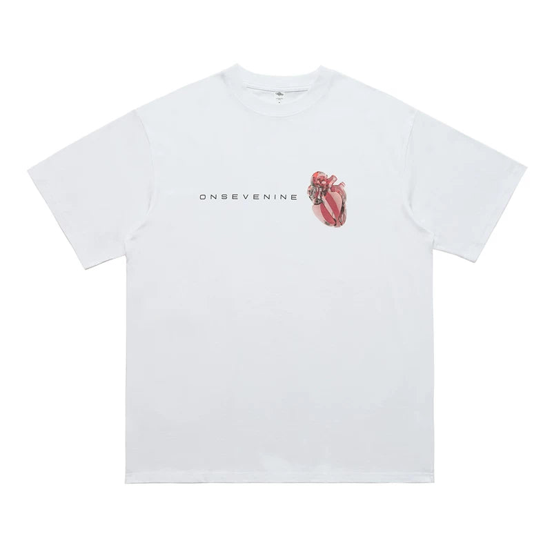 ONSEVENINE China-Chic Heavy Weight Cotton Small Neckline Boys' T-shirt Short Sleeve Women's Summer Loose Couple's Half Sleeve t
