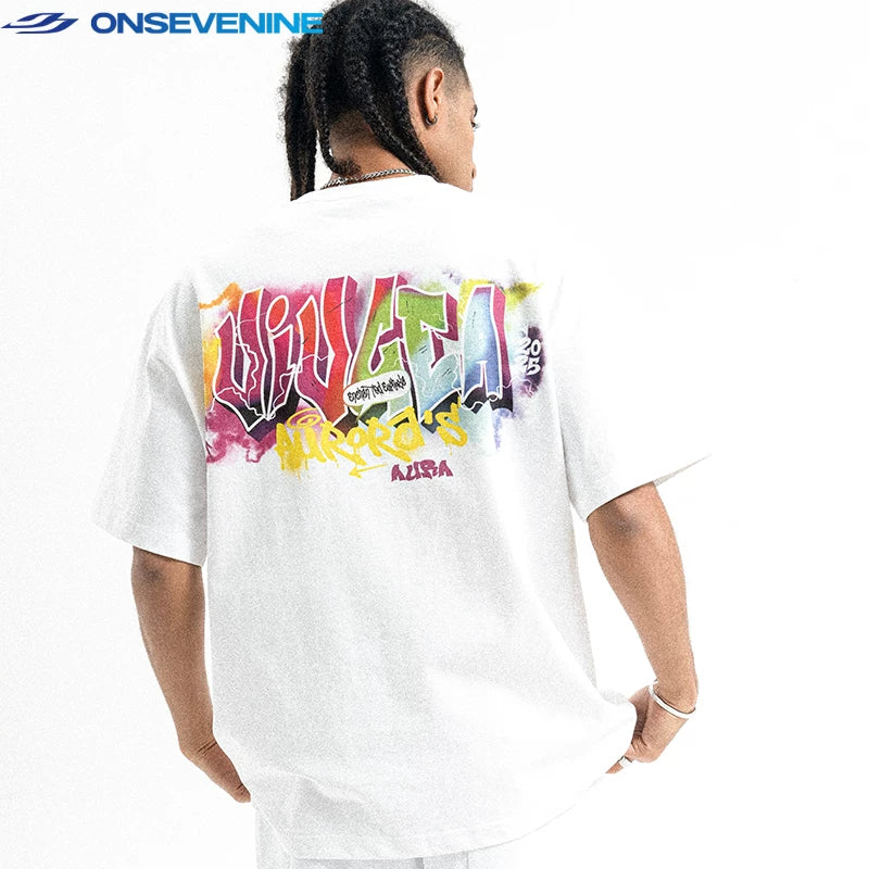 ONSEVENINE Original China-Chic Small Neckline Heavy Weight Cotton 300g Digital Direct Printing Short Sleeve T-shirt Men's Summer