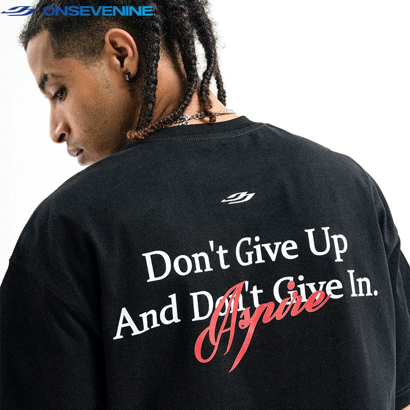 ONSEVENINE China-Chic Short Sleeve Heavy Weight Cotton 300g Oversize Loose American High Street Boys T-shirt Summer