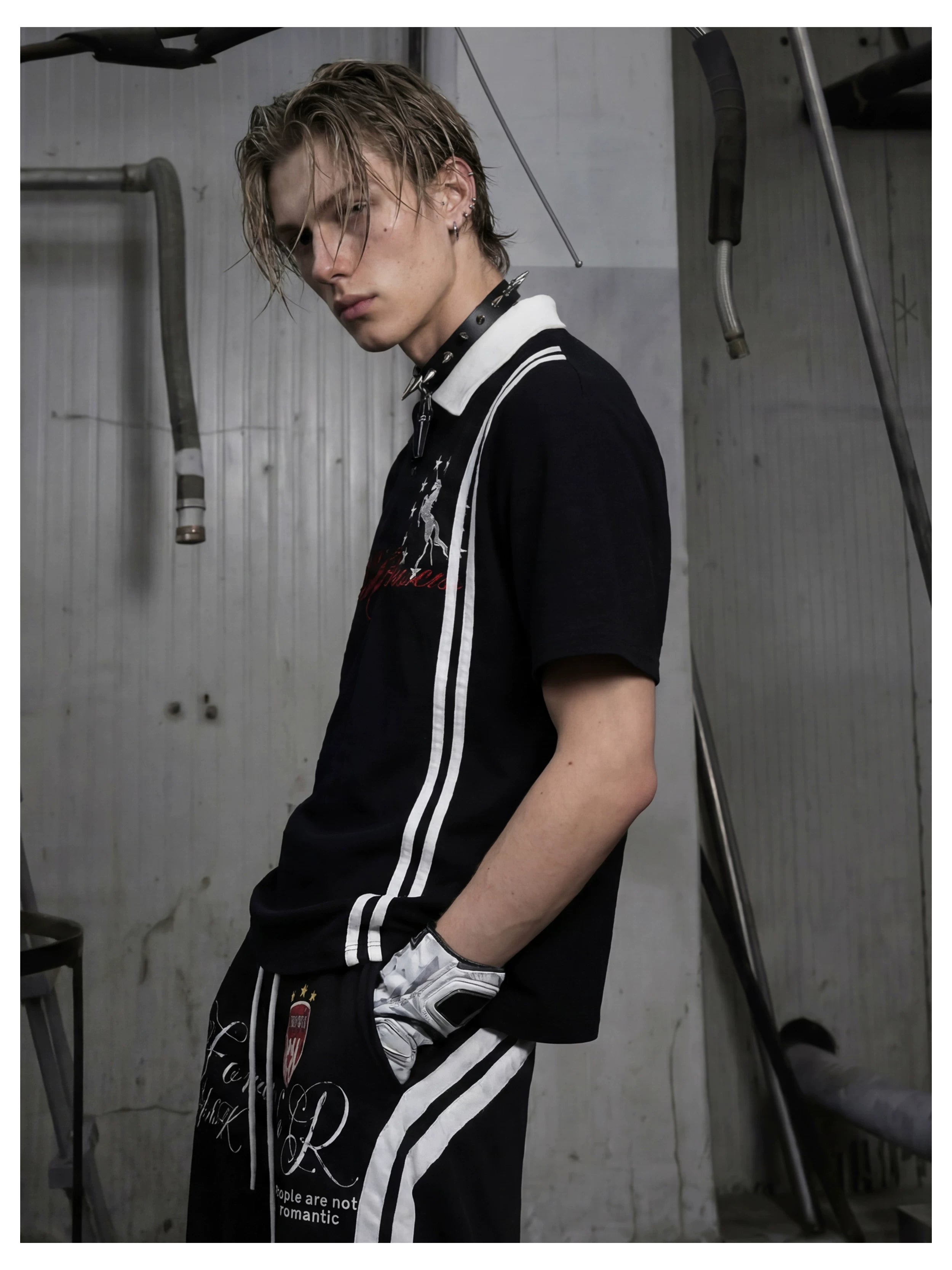 NOMANIAI Star and Warhorse Embroidery Jersey Polo Shirt – Sporty Streetwear Style.
