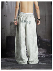 NOMANIAI  Y2K Cross-Print Tie-Dye Loose-Fit Casual Pants with Elastic Waist.