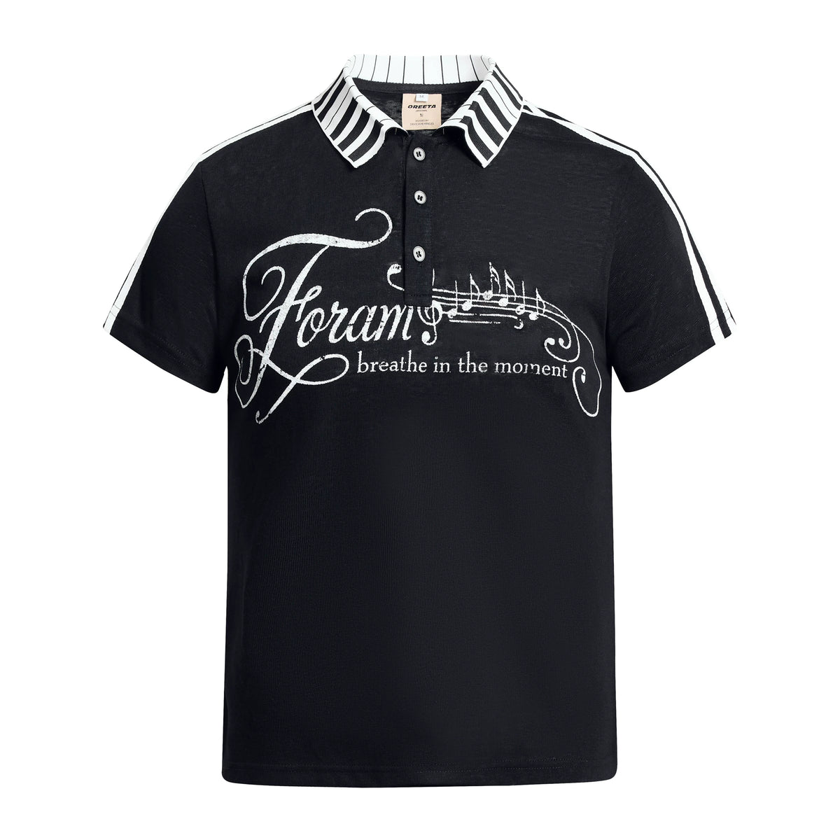 NOMANIAI Y2K Pure Cotton Polo Shirt with Piano Key and Musical Note Print and Collar.